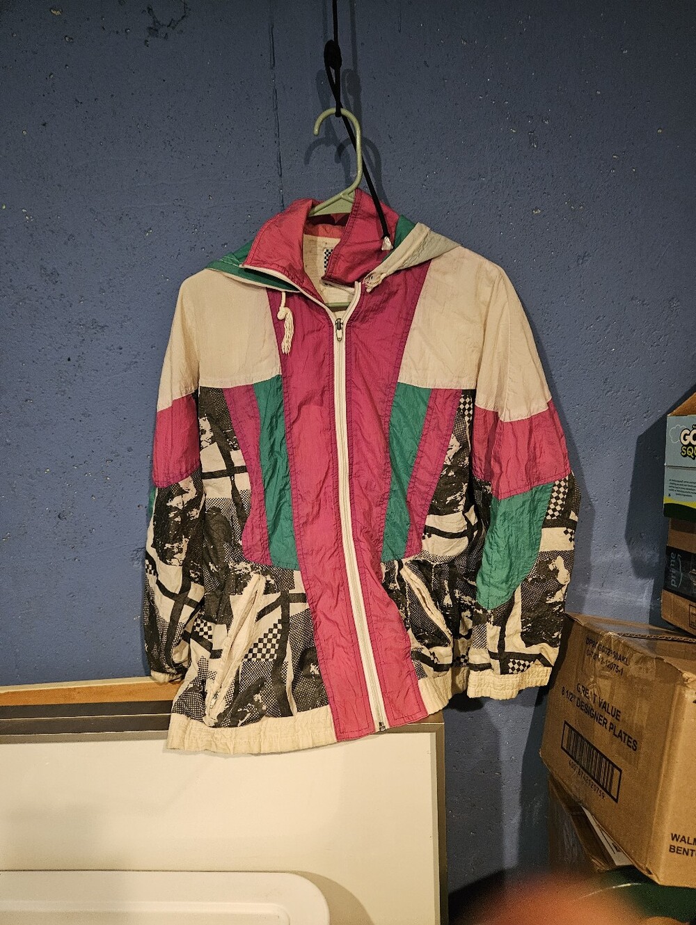 Don't Stop White&Pink&Black Silky Windbreaker Jacket Vintage 90s Distress Size S